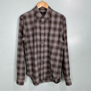 Vince Gray Brown Plaid‎ Button Down Shirt Long Sleeve Sz M Classic Fit